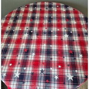 Red White Blue Plaid Stars Cotton Reversible Rectangular Tablecloth 54 x 77 IN
